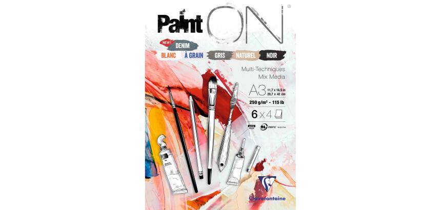 Paint'ON n°6 bloc collé 24F A3 250g assorti 6x4F - Assortiment