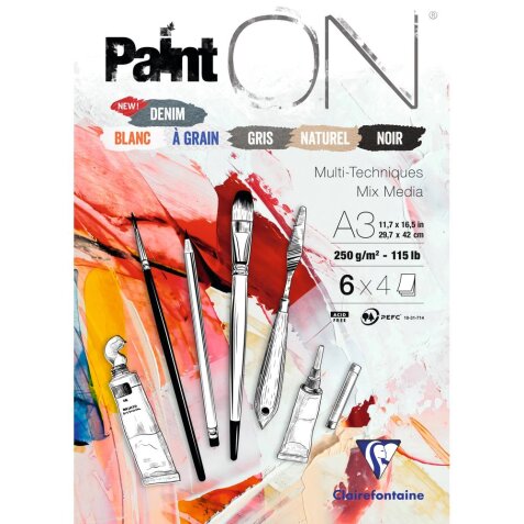 Paint'ON n°6 bloc collé 24F A3 250g assorti 6x4F - Assortiment