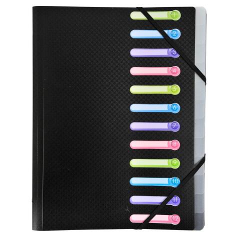 Clasificador Exacompta 12 compartimentos en polipropileno opaco - 24x32cm - Negro