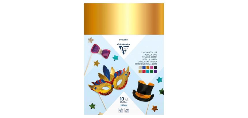 CARTON MÉTALLISÉ, Sachet de 10 feuilles 230g/m2 au format 25x35cm - Assortiment