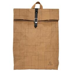 Rucksack 32x44x12cm aus Papier in Lederoptik, Serie Eterneco - Braun geometrische Motive