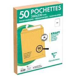 Paquet de 50 Pochettes Kraft Milleraies Brun 24-260x330 mm - Auto-Adhésives - 90g/m2 - Brun