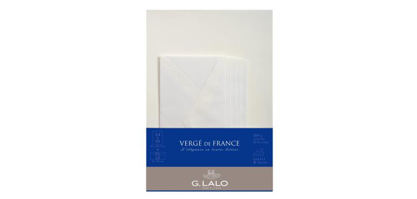 Ensemble Vergé de France 10 feuilles A4 et 5 enveloppes DL