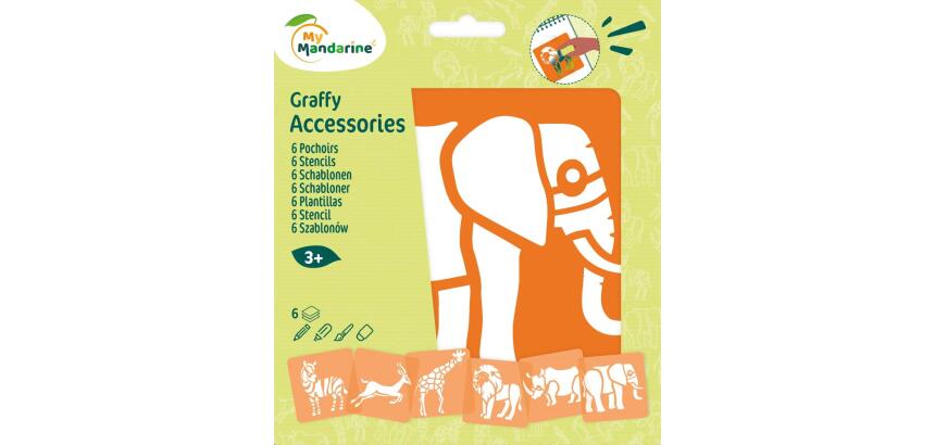 Set de 6 pochoirs enfants, Animaux de la savane - Orange