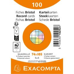 Paquet de 100 fiches sous film - Bristol quadrillé 5x5 non perforé 74x105mm - Couleurs assorties