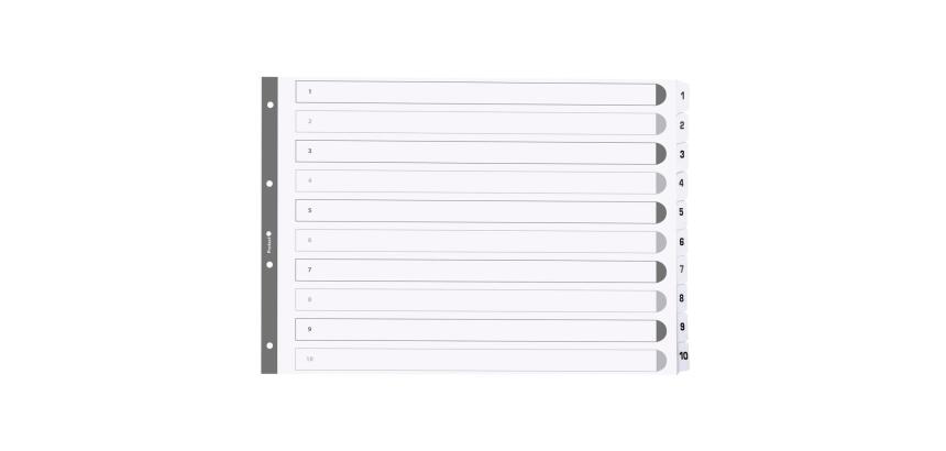 Intercalaires imprimés à touches plastifiées - 10 touches 1 à 10 - A3 - Blanc