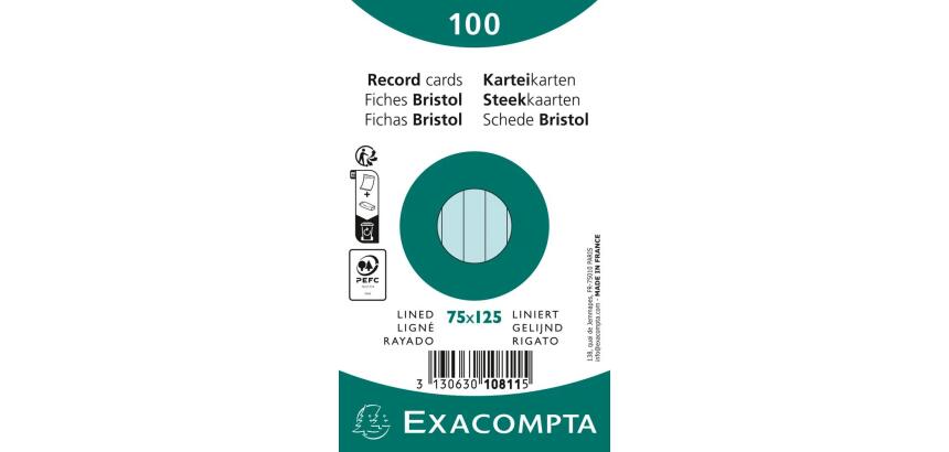 Fichas de cartulina bristol 205 g/m2 - Rayado - 75x125 mm