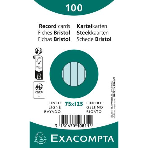 Fichas de cartulina bristol 205 g/m2 - Rayado - 75x125 mm - Azul cielo