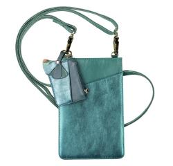 Ginkgo, Pochette téléphone & accessoires en cuir (Petite sacoche pour téléphone 10,5x16,5 cm + porte-cartes 7,5x10,5 cm + porte-clés 7x6 ,5 cm)