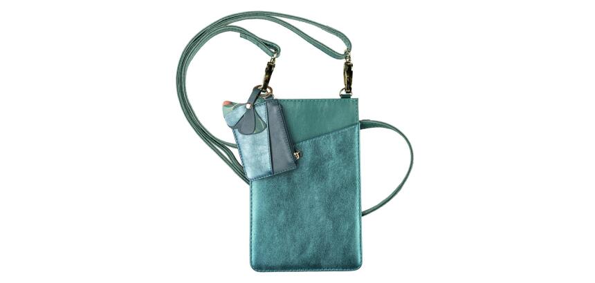 Ginkgo, Pochette téléphone & accessoires en cuir (Petite sacoche pour téléphone 10,5x16,5 cm + porte-cartes 7,5x10,5 cm + porte-clés 7x6 ,5 cm)