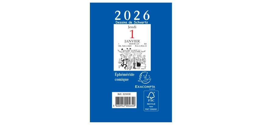 Bloc éphéméride comique sans support 6,5 x 9,7 cm 2026 - Bleu