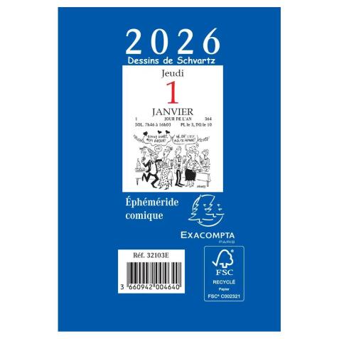 Bloc éphéméride comique sans support 6,5 x 9,7 cm 2026 - Bleu