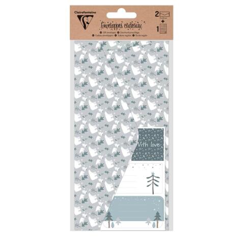 ENVELOPPES CADEAUX, Set de 2 enveloppes au format DL (11x22cm) - Noël polaire - Multicolore