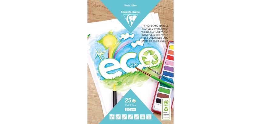 PAPIER BLANC RECYCLÉ, Bloc de 25 feuilles 210g/m2 au format A4 (21x29 ,7cm) - Blanc