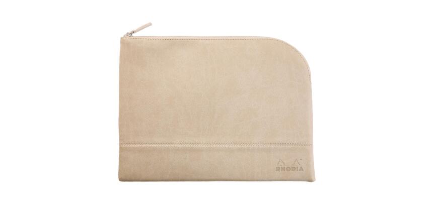 Rhodiarama pochette zippée en simili cuir - taille L (21x28 cm) - Beige