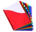Intercalaires avec pochette polypropylène 12 positions - A4 maxi - Couleurs assorties