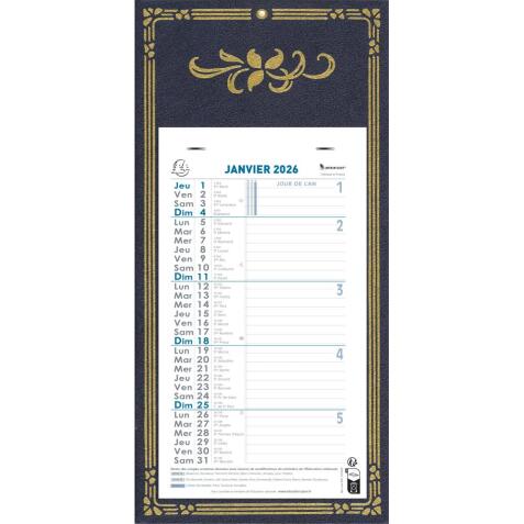 Calendrier mensuel Skytos avec feuillets détachables 13 x 23 cm support plaque imprimée 16 x 33 cm 2026 - Couleurs assorties