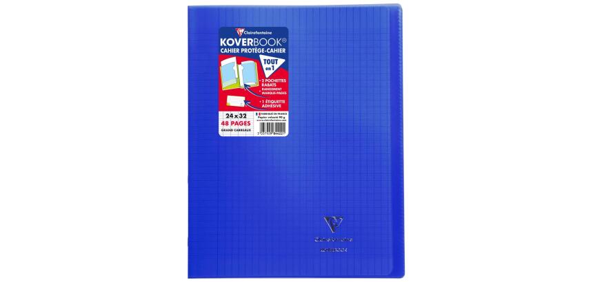 Cahier piqué Koverbook 24x32cm 48 pages grands carreaux couverture polypropylène transparent - Bleu marine