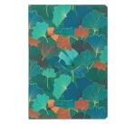 Ginkgo, Set de 2 carnets cousu fil A5 14,8x21 cm, 64 pages, ligné. 1 carnet couverture cuir + 1 carnet couverture carte imprimée, ass.
