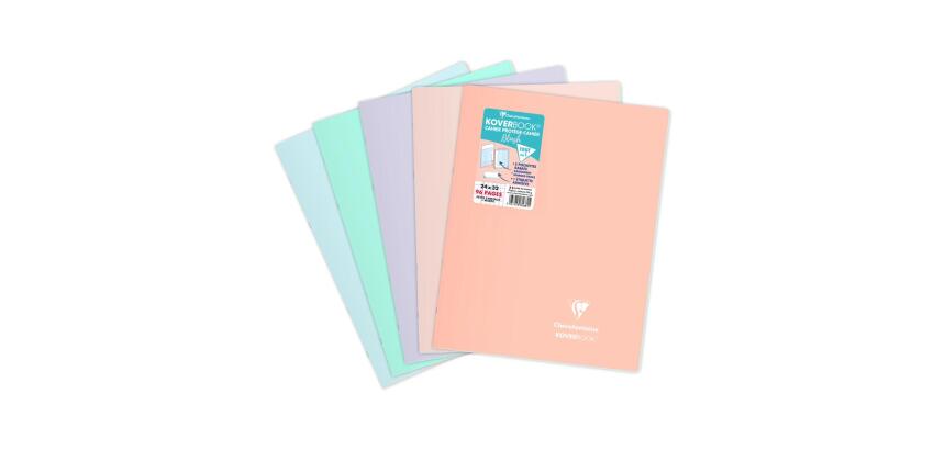 Cahier piqué Koverbook Blush 24x32cm 96 pages petits carreaux + marge couverture polypropylène opaque bicolore assortis - Assortis