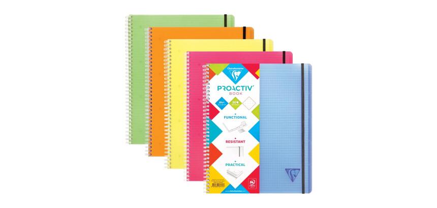 Linicolor FRESH, PROACTIV'BOOK mit Doppelspirale 22,5x29,7 cm, 80 Blatt 90g kariert mit Rand, Einband aus gerilltem Polypropylen - Sortiert