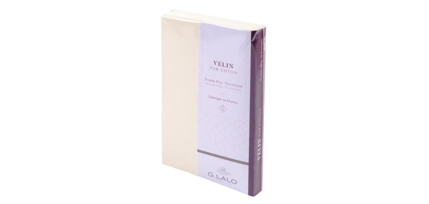 Ensemble Velin pur coton 10 cartes + 10 enveloppes C6, sous sachet - Crème