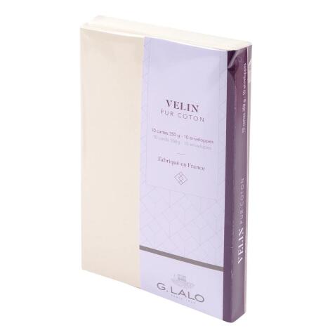 Ensemble Velin pur coton 10 cartes + 10 enveloppes C6, sous sachet - Crème