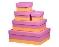 Rhodiarama set 5 boîtes gigognes simili cuir italien 44x34x16 cm - Lilas