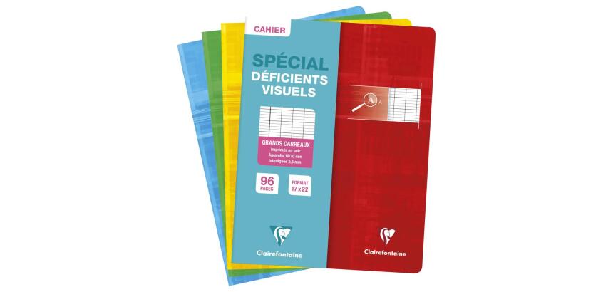 Cahier piqué déficients visuels 17x22cm 96 pages grands carreaux noirs 2 ,5mm agrandis 10x10 Couleur aléatoire - Assortis