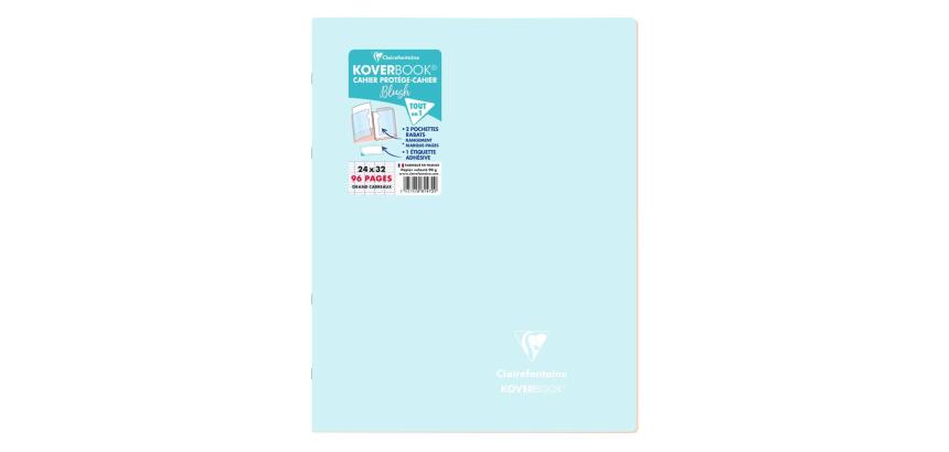 Cahier piqué Koverbook Blush 24x32cm 96 pages grands carreaux couverture polypropylène opaque bicolore - Bleu givré/Corail
