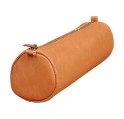 Trousse en cuir Age Bag ronde 21xØ6 cm - Tabac