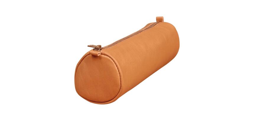 Trousse en cuir Age Bag ronde 21xØ6 cm - Tabac