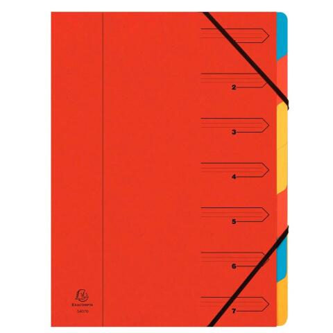 Clasificador Exacompta grapado con gomas 7 compartimentos - Rojo