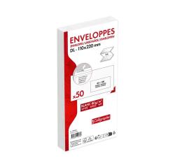 Paquet de 50 Enveloppes Blanches DL-110x220mm - Auto-Adhésives - 80g/m2 - Fenêtre Papier Cristal 45x100 (position 20/20) - Blanc