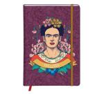 Frida Kahlo, Carnet rembordé rigide A5 14,8x21 cm, 160 pages, ligné, marque page, fermeture élastique, ass.