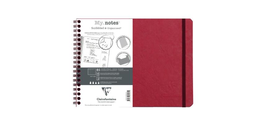 My.Notes Age Bag, Spiralheft B5 Querformat, 60 Blatt 90g, DOT mit Kopfleiste, abtrennbar, mikroperforiert - Rot