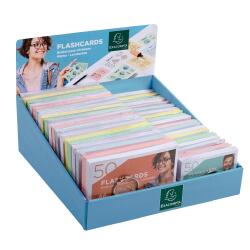 Présentoir complet avec 38 paquets de 50 flashcards sous film + anneau - bristol ligné perforé - formats A6 et A7 - Couleurs assorties