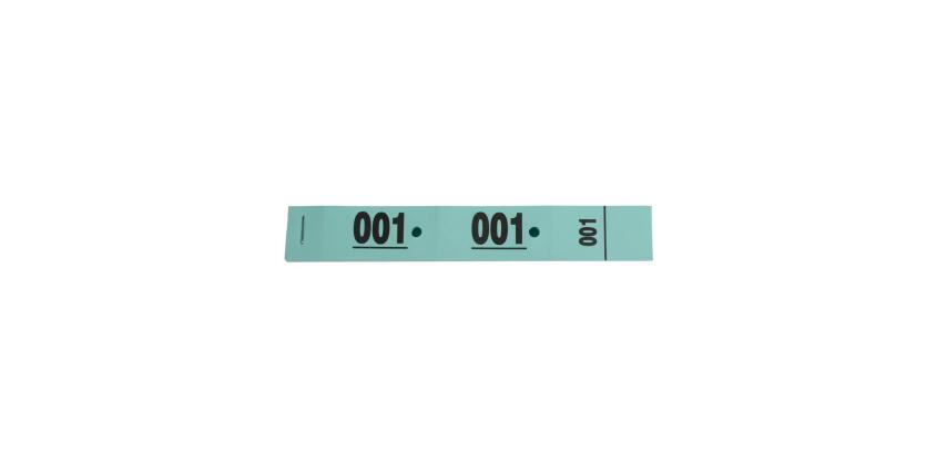 Carnet de 50 tickets vestiaires numérotés de 3 volets (dont 2 volets avec trous) - format 20 x 3 cm - vert