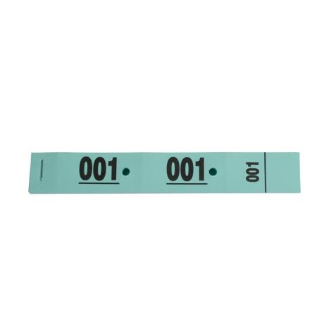 Carnet de 50 tickets vestiaires numérotés de 3 volets (dont 2 volets avec trous) - format 20 x 3 cm - vert