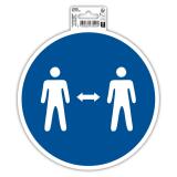 Panneau PVC adhésif antidérapant Gardez vos distances 20 cm - Bleu