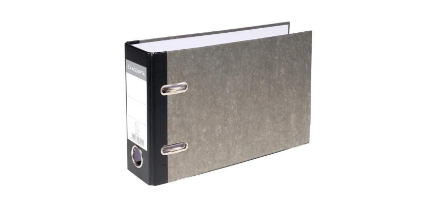 Classeur à levier papier marbre gris dos de 70mm - A5 horizontal. - Gris-dos noir