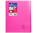 Cahier piqué Koverbook 24x32 cm 48 pages grands carreaux couverture polypropylène transparent - Rose