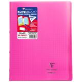 Cahier piqué Koverbook 24x32 cm 48 pages grands carreaux couverture polypropylène transparent - Rose