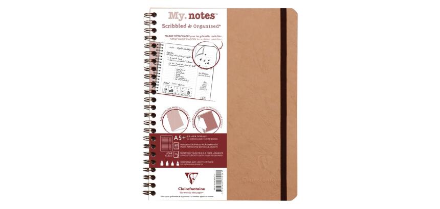 My.Notes Age Bag carnet reliure intégrale à marges détachables A5+ 120 pages détachables ligné + cadre en-tête - Tabac