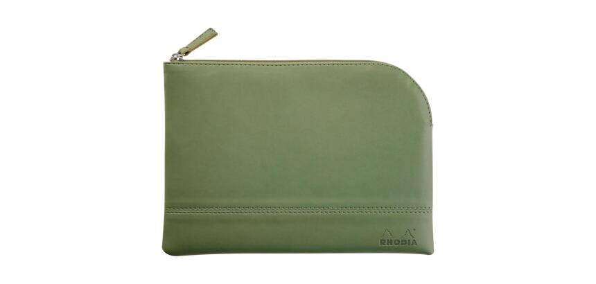 Rhodiarama pochette zippée en simili cuir - taille M (16x22 cm) - Sauge