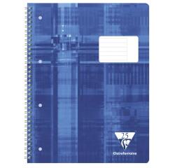 Cahier reliure intégrale A4+ 160 pages détachables perforées 4 trous ligné + marge pleine à droite - Bleu