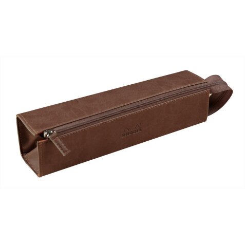 Rhodiarama trousse plumier simili cuir italien 23x5x5 cm - Chocolat