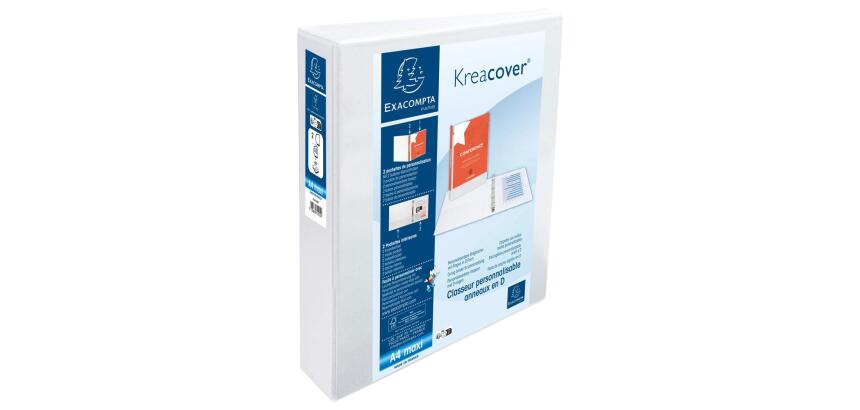 Classeur 2 anneaux cartonné Exacompta Kreacover® personnalisable A4 maxi - Dos 7,5 cm blanc