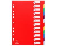 Intercalaires polypropylène opaque semi rigide 12 positions - A4 - Couleurs assorties