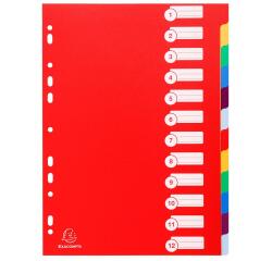 Dividers PP A4 0.3mm 12 Part - Assorted colours